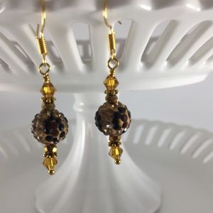Handmade Earrings Black Dark Brown Crystal Gold Plated Dangle